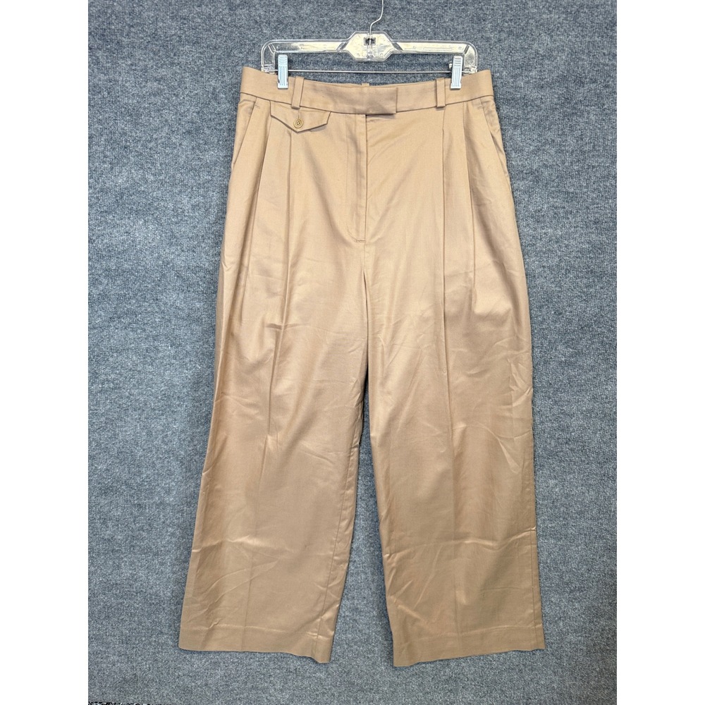 BR Womens Sz 12 Dress Pants Khaki Tan Wide Leg High Rise Pleated Pockets Career